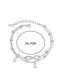 1 件女士 8 字形仿珍珠吊坠脚链 - 銀色 - 查看 5