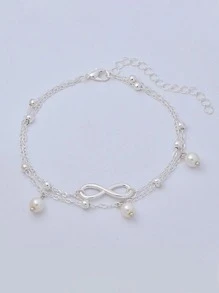 1 件女士 8 字形仿珍珠吊坠脚链 - 銀色 - 查看 4