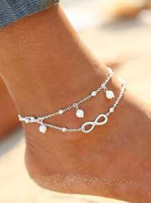 1 件女士 8 字形仿珍珠吊坠脚链 - 銀色 - 查看 2