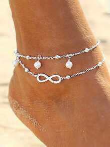1 件女士 8 字形仿珍珠吊坠脚链 - 銀色 - 查看 1