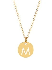 女士不锈钢字母项链 首字母名字项链 情侣饰品 女孩 - 金黃色 - 查看 11