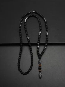 1pc Fashionable & Vintage Style Black Bead & Natural Stone Y-shaped Necklace For Men - Black - View 1