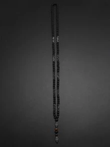 1pc Fashionable & Vintage Style Black Bead & Natural Stone Y-shaped Necklace For Men - Black - View 2