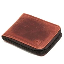 CARTEIRA DE ZÍPER MASCULINA EM COURO GENUINO PORTA CARTÃO NOTAS DOCUMENTOS SLIM MODERNA EXECUTIVA - Caramelo - Visão 1