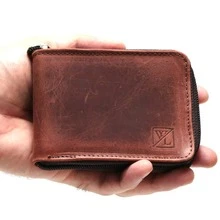 CARTEIRA DE ZÍPER MASCULINA EM COURO GENUINO PORTA CARTÃO NOTAS DOCUMENTOS SLIM MODERNA EXECUTIVA - Caramelo - Visão 2