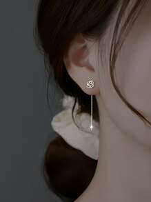 ELSEDES 1pair Stylish S925 Silver Rose Shaped Symbolizing Romance And Beauty, Minimalism And Personalized Style, Highlighting Shining Charm. Perfect For Women's Daily Wear, Dating Or As Gift To Girlfriend - Silver - View 4