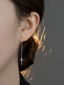 ELSEDES 1pair Stylish S925 Silver Rose Shaped Symbolizing Romance And Beauty, Minimalism And Personalized Style, Highlighting Shining Charm. Perfect For Women's Daily Wear, Dating Or As Gift To Girlfriend - Silver - View 6