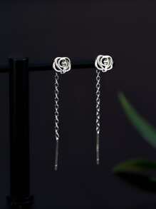 ELSEDES 1pair Stylish S925 Silver Rose Shaped Symbolizing Romance And Beauty, Minimalism And Personalized Style, Highlighting Shining Charm. Perfect For Women's Daily Wear, Dating Or As Gift To Girlfriend - Silver - View 7