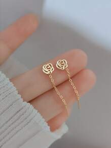 ELSEDES 一对时尚S925银玫瑰造型吊坠耳环，象征浪漫与美感，简约个性风格凸显迷人魅力，光泽亮丽。适合日常及约会佩戴，是送给女友的完美节日或情人节礼物。 - 金色 - 查看 9