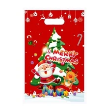 10 túi quà tặng tiệc Giáng sinh vui vẻ, vật dụng trang trí tiệc ngày lễ, ông già Noel giáng sinh, cây thông Noel, hươu, chuông quà tặng, quả mọng đỏ, túi quà tặng bằng nhựa in hình bông tuyết, túi đựng kẹo Trick Or Treat, hộp quà Giáng sinh - Nhiều màu - Xem 1