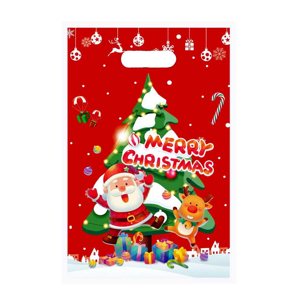 10 túi quà tặng tiệc Giáng sinh vui vẻ, vật dụng trang trí tiệc ngày lễ, ông già Noel giáng sinh, cây thông Noel, hươu, chuông quà tặng, quả mọng đỏ, túi quà tặng bằng nhựa in hình bông tuyết, túi đựng kẹo Trick Or Treat, hộp quà Giáng sinh - Nhiều màu - Xem 1