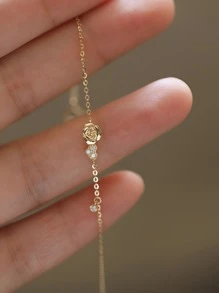 ELSEDES 1pc Fashionable S925 Silver Rose Shaped Bracelet, Simple Style With Gemstones For Women's Daily Or Dating Outfits, Perfect Gift For Girlfriends Valentines