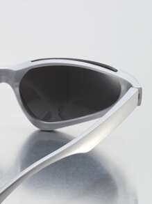 1 件装男士 Y2k 风格半框户外时尚眼镜，带 PC 镜框、液态银镜面涂层和运动科技氛围 - 銀色 - 查看 4