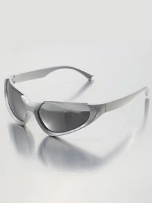 1 件装男士 Y2k 风格半框户外时尚眼镜，带 PC 镜框、液态银镜面涂层和运动科技氛围 - 銀色 - 查看 3