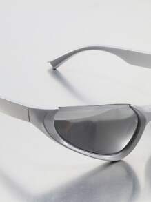 1 件装男士 Y2k 风格半框户外时尚眼镜，带 PC 镜框、液态银镜面涂层和运动科技氛围 - 銀色 - 查看 2