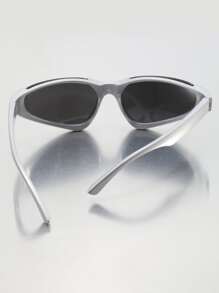 1 件装男士 Y2k 风格半框户外时尚眼镜，带 PC 镜框、液态银镜面涂层和运动科技氛围 - 銀色 - 查看 5