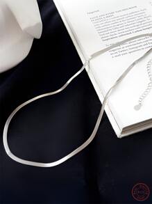 1pc 925 Silver Snake Bone Wide Chain, Shiny And Fashionable, Suitable For Dates, Holidays, Weddings, Parties, Travel, Daily Wear, Commuting, And Perfect For Girls With Elegant. Ideal For Summer Beach. Great As Gifts For Girlfriend, Mother, Teacher, Best Friends, Colleagues And Classmates - Silver - View 3