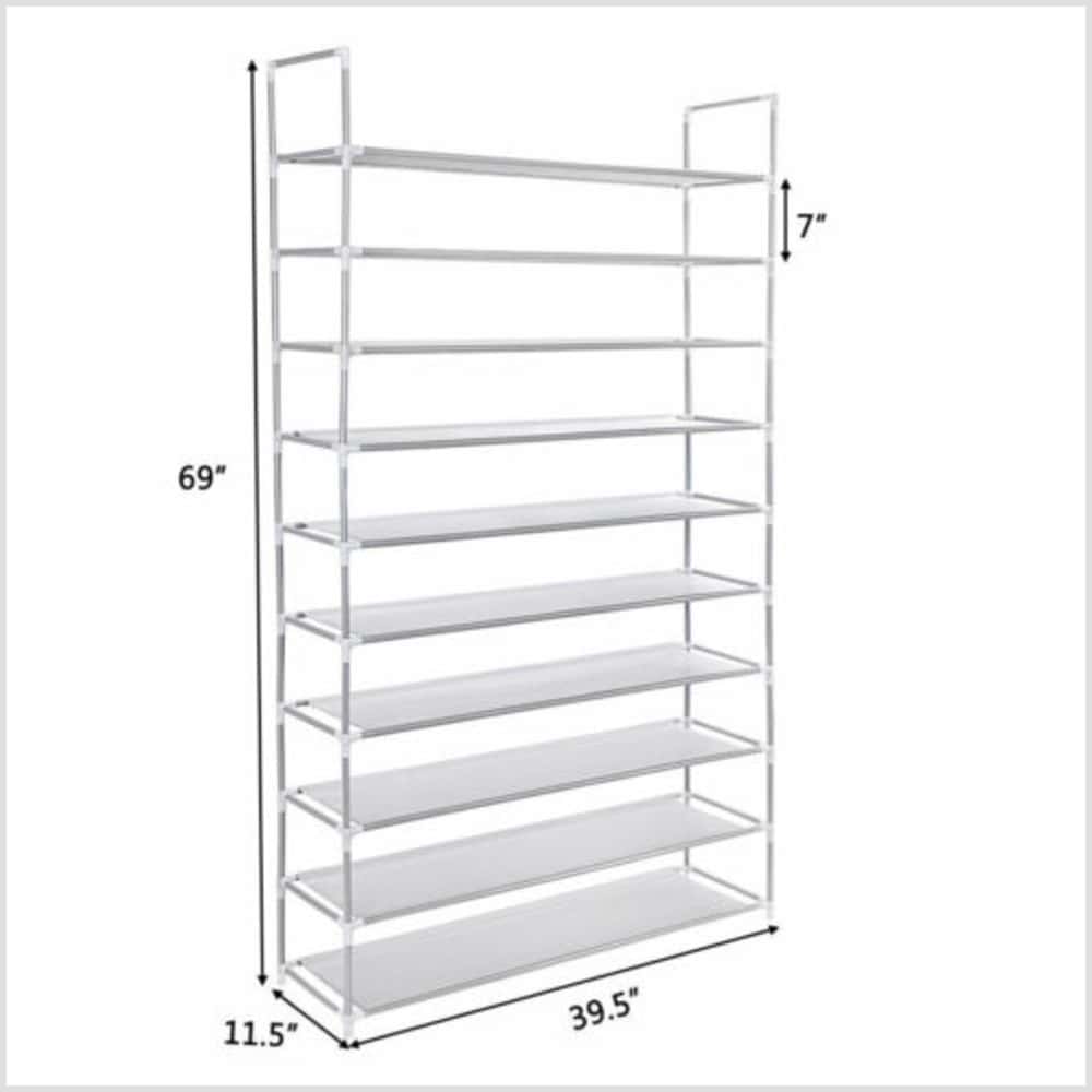 10 Tiers Shoe Rack Stackable 60 Pairs Shoes Non-Woven Fabric Shoe Storage Tower - Grey - View 6