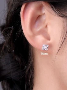 Bông tai bạc trang trí bằng đá Cubic Zirconia - Bạc - Xem 6