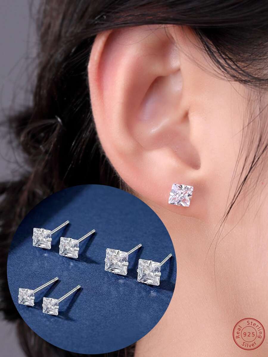 Bông tai bạc trang trí bằng đá Cubic Zirconia - Bạc - Xem 1