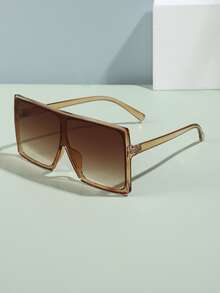 1pc Unisex Fashionable Big Frame Shield Fashion Glasses - Brown - View 2