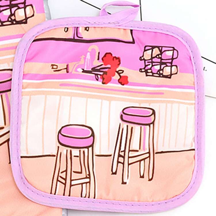 2pcs/set Kitchen Pot Holder And Oven Glove Set Heat Resistant Non-slip Gloves For Cooking Baking Hot Pot - Pink - View 2