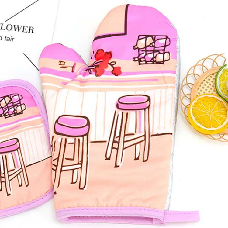 2pcs/set Kitchen Pot Holder And Oven Glove Set Heat Resistant Non-slip Gloves For Cooking Baking Hot Pot - Pink - View 5