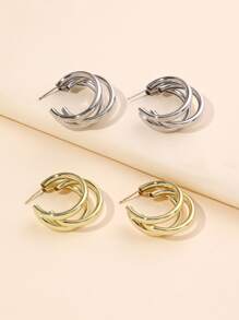 極簡風格多層開口耳環 - 金色 - 查看 2