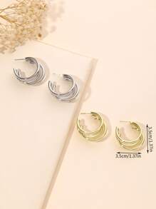 極簡風格多層開口耳環 - 金色 - 查看 3