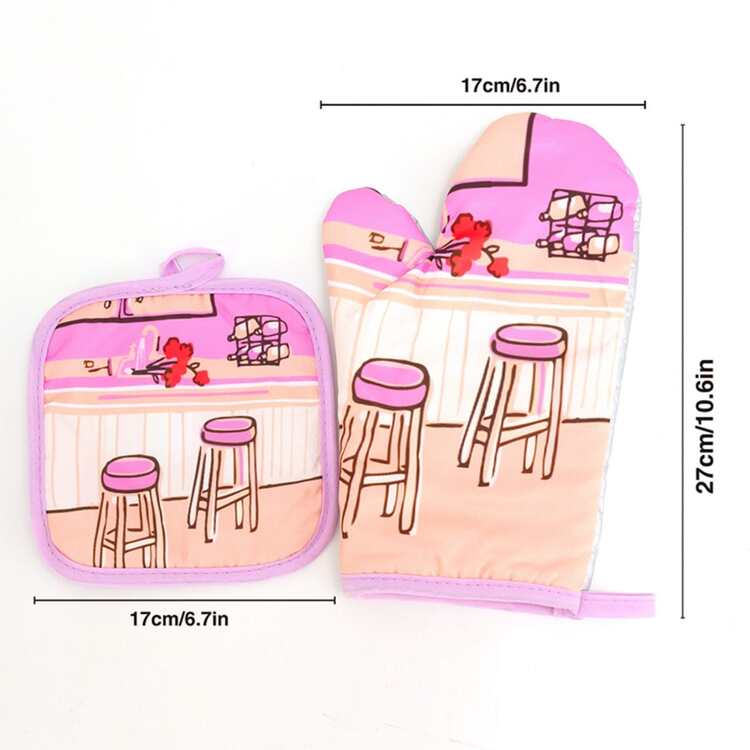 2pcs/set Kitchen Pot Holder And Oven Glove Set Heat Resistant Non-slip Gloves For Cooking Baking Hot Pot - Pink - View 6