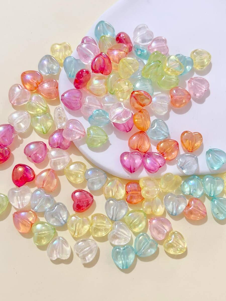 100入組隨機色時尚彩色心珠子首飾類 - 彩色 - 查看 1