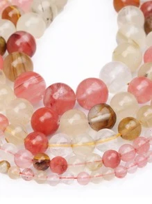 30-90顆乳白色石英珠AAA級圓形寶石散珠用於手鍊製作 - 粉色 - 查看 3