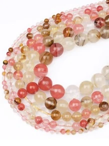 30-90顆乳白色石英珠AAA級圓形寶石散珠用於手鍊製作 - 粉色 - 查看 1