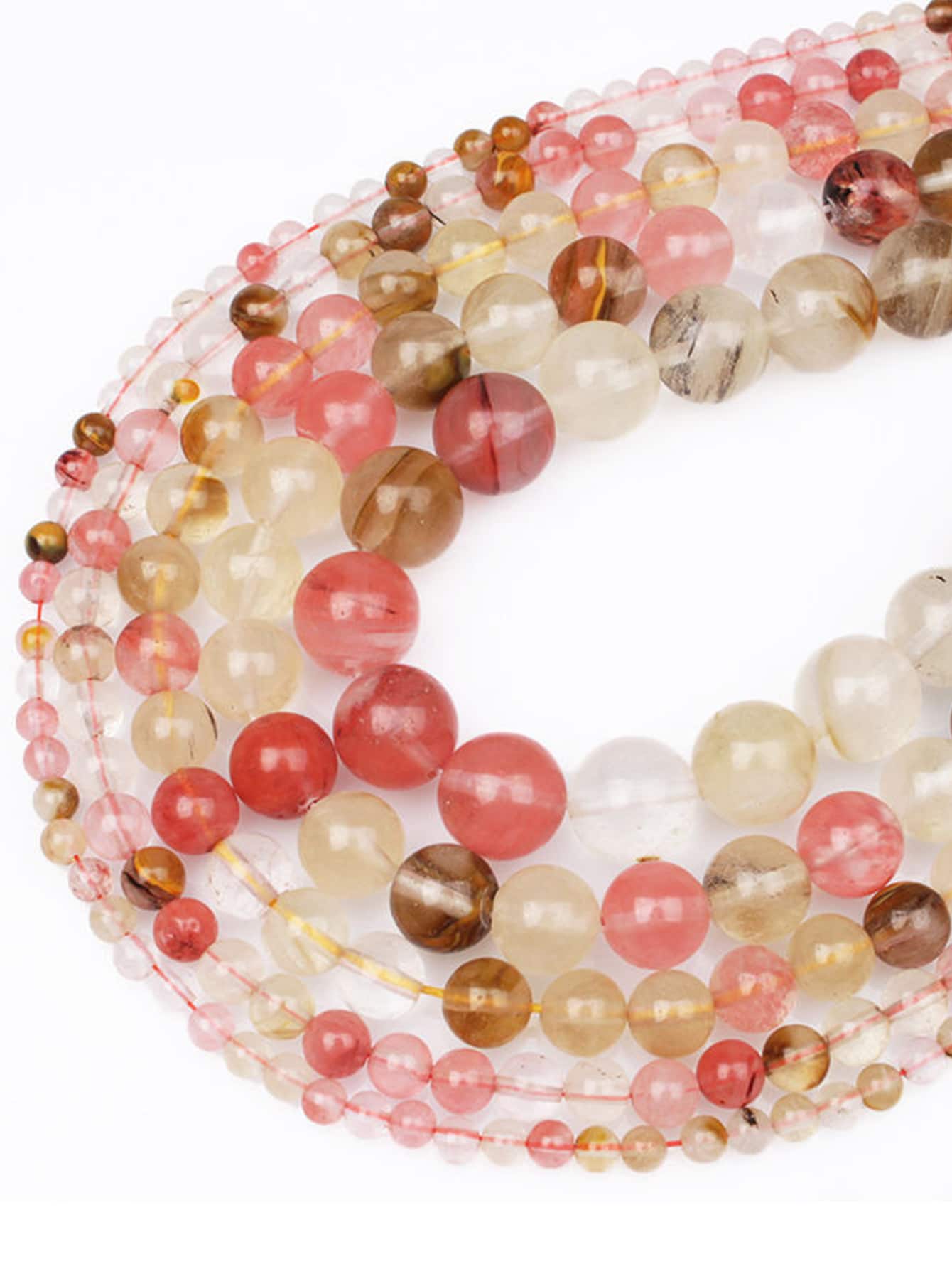 30-90顆乳白色石英珠AAA級圓形寶石散珠用於手鍊製作 - 粉色 - 查看 1