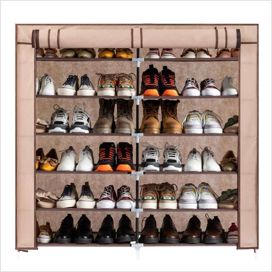 6 Tier Shoe Rack Cabinet 36 Pair Cover Wall Shelf Shoe Non-woven Fabrics Tower - Coffee Brown - View 1