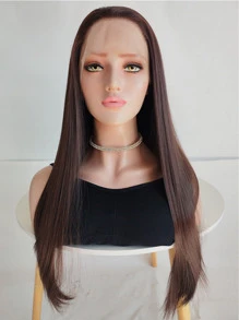 Straight 13 X 4 Lace Front Brown Synthetic Wig - Brown - View 2