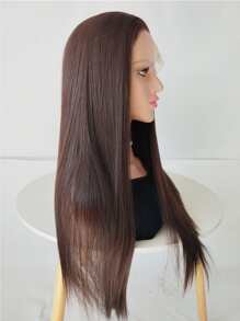 Straight 13 X 4 Lace Front Brown Synthetic Wig - Brown - View 4