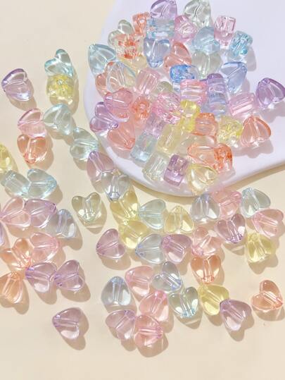 50pcs Random Color Fashionable Heart-Shaped Beads For Diy Jewelry Valentines