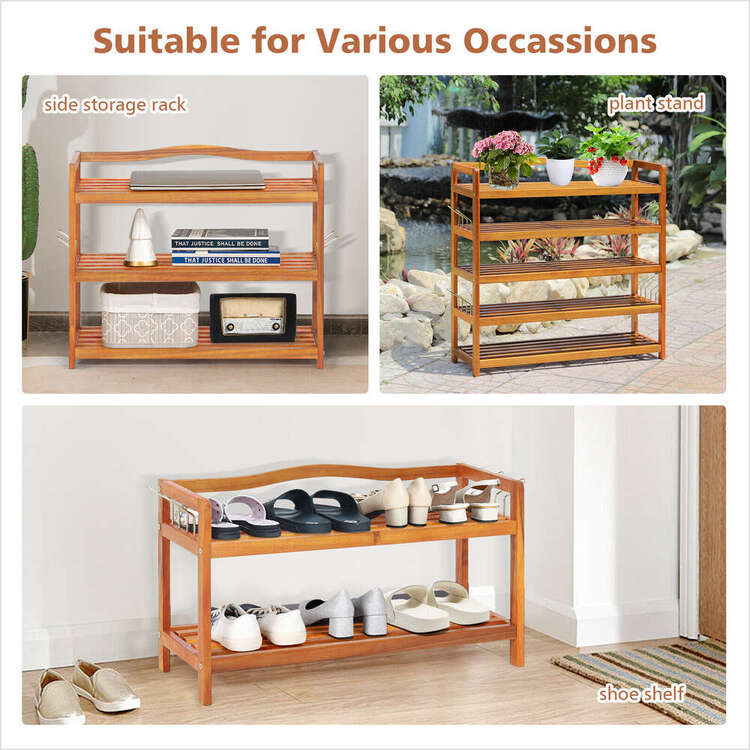 5-Tier Wood Shoe Rack Freestanding Large Shoe Home Organizer Heavy-duty - Brown - View 3