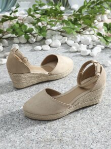Women's High Heel French Style Wedge Sandals With Tie-up Straw Weaving, Fashionable Round Toe Hollow Fisherman Shoes With Ankle Strap