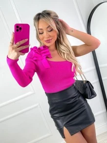 Women Knit Tops - 玫紅色 - 查看 1