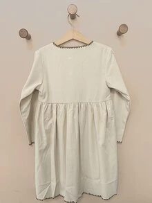 Đầm bé gái Nút phía trước màu trơn Dễ thương - Màu be - Xem 2