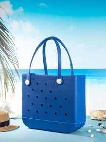 素色防水沙灘包,便攜手提包適用於戶外運動,耐用戶外露營包適用於全部你收納需要,購物籃子 - 寶藍色 - 查看 6