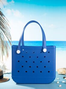 素色防水沙灘包,便攜手提包適用於戶外運動,耐用戶外露營包適用於全部你收納需要,購物籃子 - 寶藍色 - 查看 5