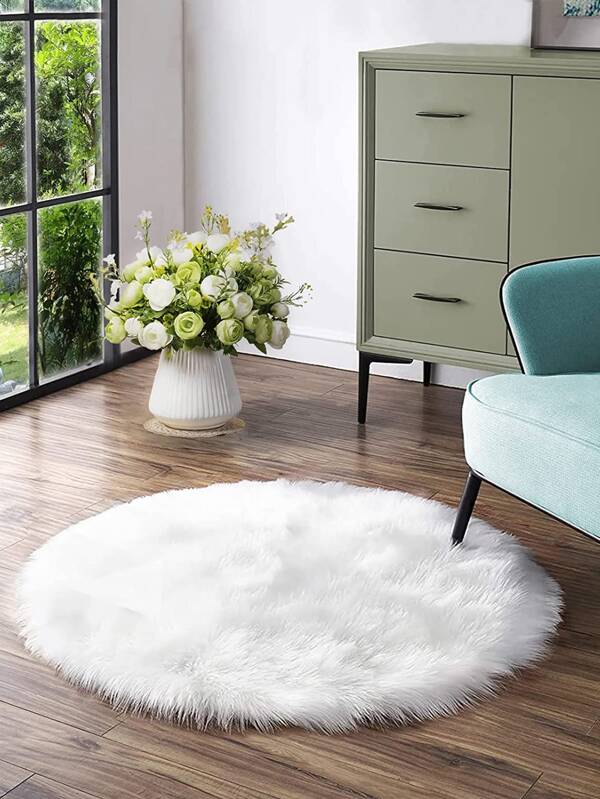 Alfombra de felpa redonda de piel de oveja rosa para la sala de estar, decoración del hogar, almohadillas de piso para el dormitorio, alfombras peludas de área blanca, decoración de la habitación