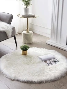 Plush Round Carpet Sheepskin Pink Living Room Home Decor Bedroom Floor Cushion Mats For Bedroom White Area Shaggy Fur Rugs ,Room Decor - White - View 3