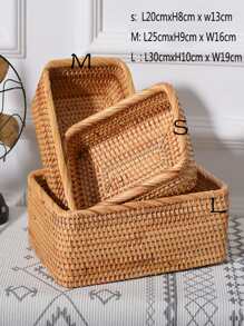 1pc Bamboo Storage Basket, Desktop Storage Basket For Home - Khaki - View 7