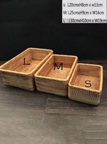 1pc Bamboo Storage Basket, Desktop Storage Basket For Home - Khaki - View 8