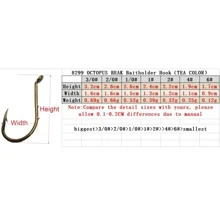 Rompin 50pcs 8299 Bait holder High Carbon Steel Fishing Hooks Tea Color Offset Octopus Beak Bait Sea Fishhook Size 6 4 2 1 1/0 2/0 3/0