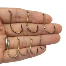 Rompin 50pcs 8299 Bait holder High Carbon Steel Fishing Hooks Tea Color Offset Octopus Beak Bait Sea Fishhook Size 6 4 2 1 1/0 2/0 3/0